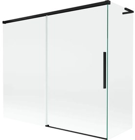 Mexen Rox, L posuvná 2-krídlová vaňová zástena 180 + 90 x 150 cm, 8mm číre sklo, čierny matný profil, 8C9L-180-090-70-00
