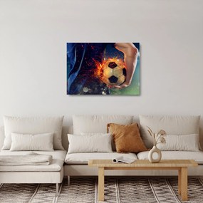 Sklenený obraz - Futbalová lopta v ohni (70x50 cm)
