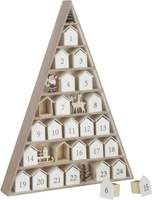 Drevený adventný kalendár v tvare stromčeka a domčekov biely – 32*5,5*45 cm