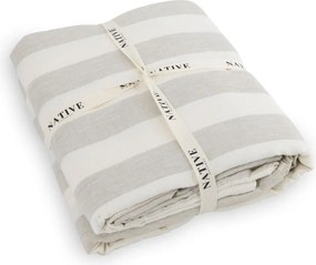 Svetlosivé/krémové ľanové obliečky na dvojlôžko 200x200 cm Natural Stripes – Native Natural