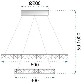 Toolight - Vegas 40/60, závesné stropné svietidlo + diaľkové ovládanie APP659, biela, OSW-07859