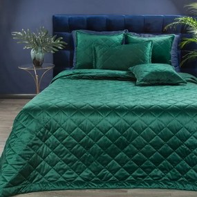 Prehoz na posteľ z lesklého zamatu tmavo zelenej farby Šírka: 220 cm | Dĺžka: 240 cm
