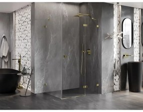 Mexen Lunar, pravostranný výklopný sprchový kút 75 x 70 cm, 8mm číre sklo, zlatý profil, 834-075-070-50-00-P
