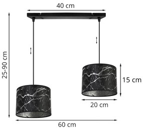 Závesné svietidlo Werona 3, 2x čierne textilné tienidlo so vzorom, s