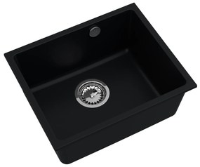 Sink Quality Crypton 55, kuchynský granitový drez 460x375x205 mm + chrómový sifón, čierna, SKQ-CRY.C.1KBO.55.X