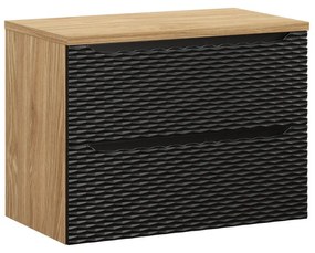 Závěsná umyvadlová skříňka Ocean s deskou 80 cm černá/dub olejovaný