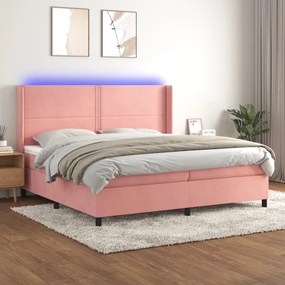 Posteľný rám boxsping s matracom a LED ružový 200x200 cm zamat 3139528