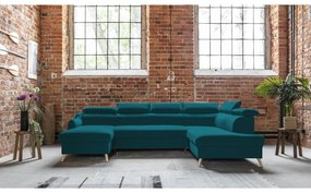 Tyrkysová zamatová rozkladacia rohová pohovka do "U" (pravý roh) Sweet Harmony – Miuform