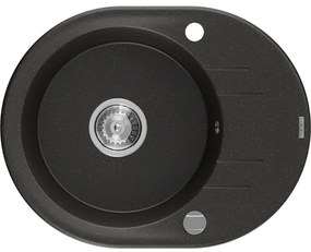 Mexen Kevin, granitový drez 586x458x190 mm, 1-komorový, čierna - zlatá metalíza, 6517581005-75