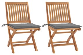 Záhradné stoličky 2 ks sivé podložky teakový masív 3062434