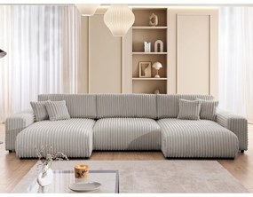 Svetlosivá menčestrová rozkladacia/s úložným priestorom rohová pohovka (do tvaru "U") Sarina – Ropez