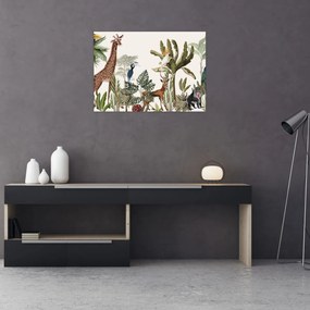 Sklenený obraz - Džungľa plná zvieratiek (70x50 cm)