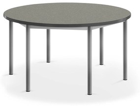 Stôl SONITUS, okrúhly, Ø 1200x600 mm, linoleum - tmavošedá, strieborná