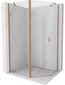 Mexen Mist, päťuholníkový sprchový kút výklopný 90 x 80 cm, číre sklo, medený matný profil, 8A8-090-080-65-00