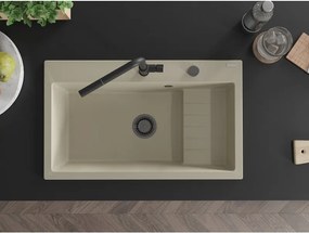 Mexen Omar, 1-komorový granitový drez 800x480x210 mm, béžový, grafitový sifón, 6520801005-69-B