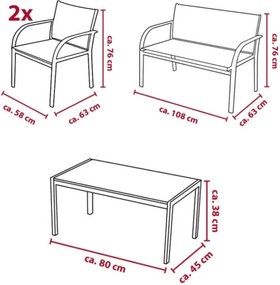 Záhradný set LOUNGE s kreslami, lavicou a stolíkom, sivý