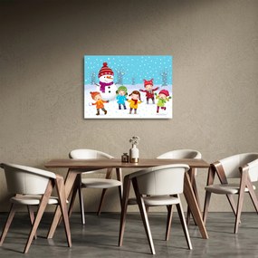 Sklenený obraz - Zimné detské radovánky (70x50 cm)