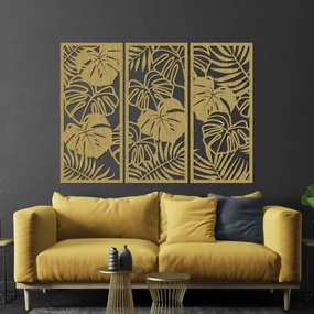 Trojdielny obraz na stenu s listom monstera| SENTOP PR0533