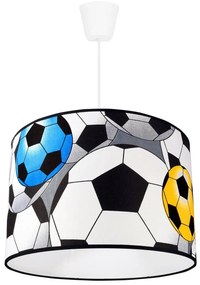 Detské závesné svietidlo Soccer, 1x textilné tienidlo so vzorom, biela konštrukcia