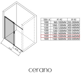 CERANO - Sprchovací kút Santoro Ľ/P - 8 mm - čierna matná, grafitové sklo - 150x70 cm - posuvný, CER-CER-8050BD7310