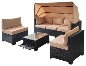 Veľký ratanový záhradný set Avenberg GALIA čierna/modrá + béžové poťahy