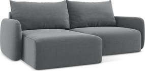 Sivá zamatová rozkladacia/s úložným priestorom rohová pohovka (ľavý roh/s leňoškou) Kalena – Makamii