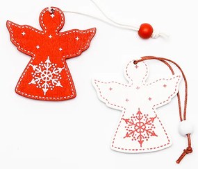 DECOLED Drevený anjel, 5x6 cm, červeno-biely, 12 ks/balenie.