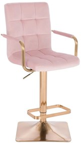 LuxuryForm Barová stolička VERONA GOLD VELUR na zlatej hranatej základni - ružová