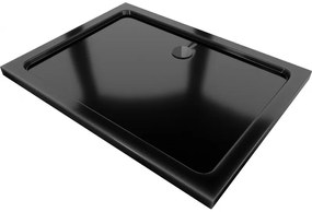 Mexen Flat, akrylátová sprchová vanička 130x80x5 cm SLIM, čierna, čierny sifón, 40708013B