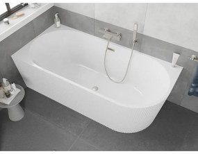 Mexen Silo, rohová voľne stojaca ryhovaná vaňa, ľavá, 170 x 80 cm, biela lesklá, oceľový prepad, 52891708000L-97