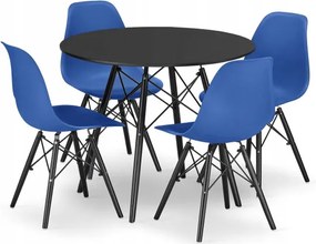 Jedálenský stôl TODI čierny 80 cm so štyrmi stoličkami OSAKA modré