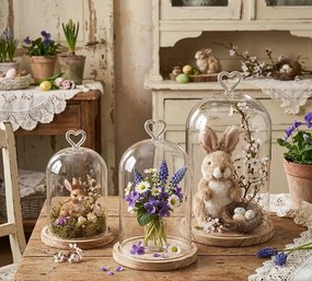 Drevený podnos so skleneným poklopom so srdiečkom - Ø 12*19 cm