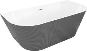 Mexen Oris, voľne stojaca ryhovaná vaňa 150 x 75 cm, biela-šedá, oceľový prepad, 52871507562-97