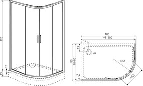 Novoterm Asymetrický sprchový kút NV-Solid RA CHR 80x100, chróm/transparent - bez vaničky