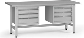 Výškovo nastaviteľný dielenský stôl G5, 1800 x 750 x 800-1000 mm, 2x kontajner, 6 zásuviek, sivá