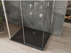 Mexen Omega, 3-stenový sprchovací kút s posuvnými dverami 100 (dvere) x 80 (stena) x 190 cm, 8mm číre sklo, chrómový profil + čierna sprchová vanička SLIM, 825-100-080-01-00-3S-4070