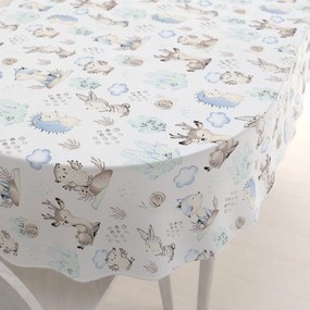 Biante Detský bavlnený oválny obrus Sandra SA-478 Lesné zvieratká v čučoriedkach na bielom 50x100 cm