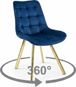 Stolička SORIA 360 – tamvomodrý zamat / zlaté nohy × 4