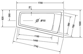 Duravit Paiova - Vaňa na zabudovanie 1700x1000 mm, biela 700213000000000