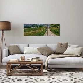 Obraz - Horská krajina s domčekmi (s hodinami) (90x30 cm)