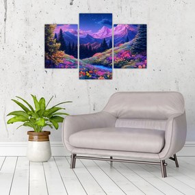 Obraz - Fialová krajina pri úplnku (90x60 cm)