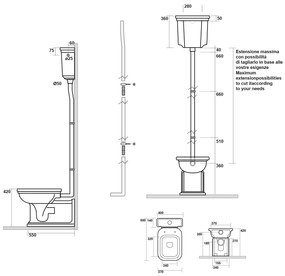Kerasan Kerasan, WALDORF WC misa s nádržkou, spodný/zadný odpad, biela-bronz, WCSET20-WALDORF