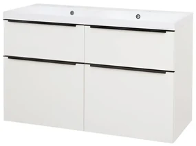 Mereo, Mereo Mailo, kúpeľňová skrinka s umývadlom z liateho mramoru 121 cm, biela, čierne madlo, MER-CN513MB