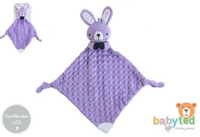 Usínačik babyted Zajačik, hryzátko, hrkálka plyš 25 x 25 cm, fialová