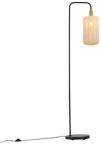 Japandi stojaca lampa čierna so zlatým a béžovým tienidlom - Pluni