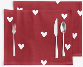 Goldea vianočné prestieranie na stôl 100% bavlnené plátno - biele srdiečka na červenej - sada 2ks 30 x 40 cm