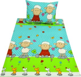 Krepové obliečky do postieľky OVEČKY modré Rozmer obliečky: 45 x 65 cm | 90 x 135 cm
