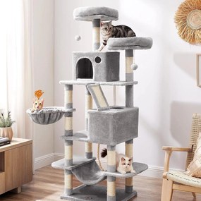 Veľký mačací strom, 168 cm vysoký, so 13 škrabadlami, svetlosivá farba