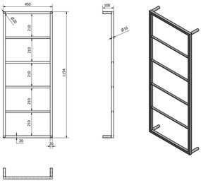 SAPHO Ska501 Ska nástenný sušiak uterákov 45 x 115 x 10 cm, čierna mat