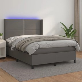 Boxspring posteľ s matracom a LED sivá 140x190 cm umelá koža 3139323